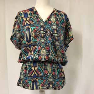 Petticoat Alley Multicolored Deep V Blouse Size S